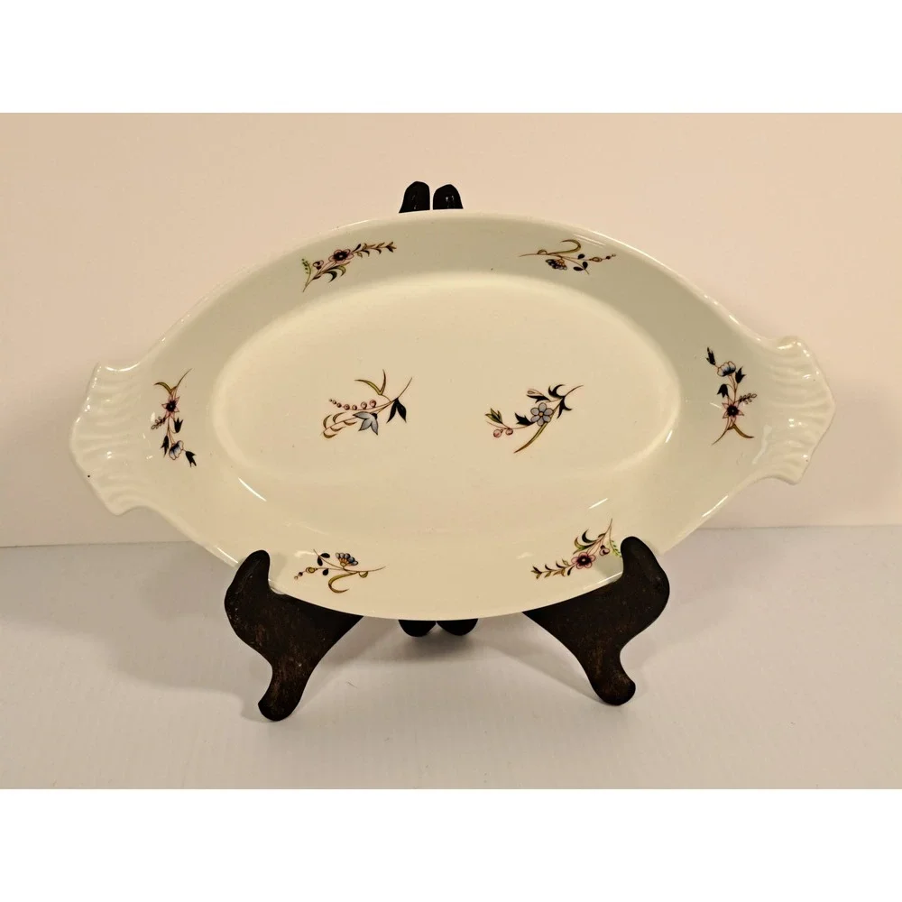BIA Cordon Bleu France Floral Porcelain Au Gratin Dish Scalloped Handles 12in